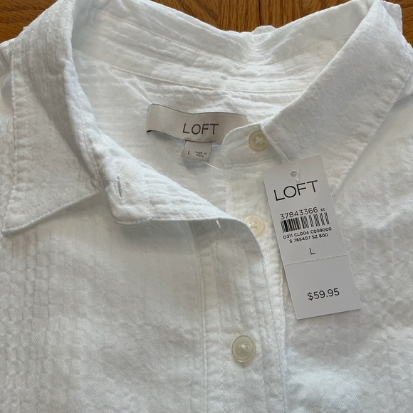 NWT  Loft Crisp White Crinkle Dolman Henley Shirt Size Large - Picture 5 of 10